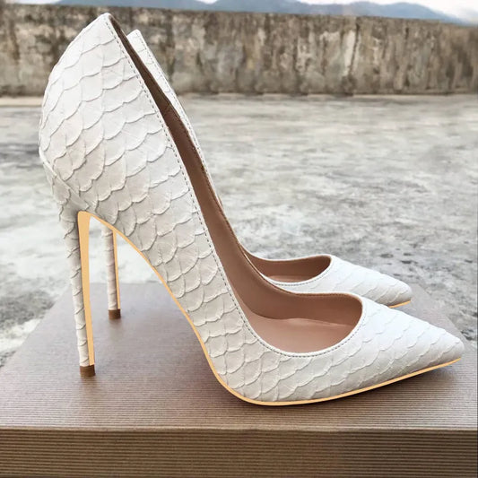 White Crocodile-Effect Women Sexy Pattern Stiletto High Heels