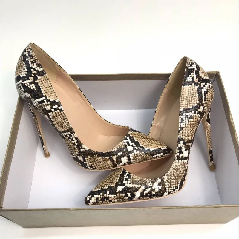 Embossed Python Pattern Women Sexy Pointy Toe Stiletto High Heels