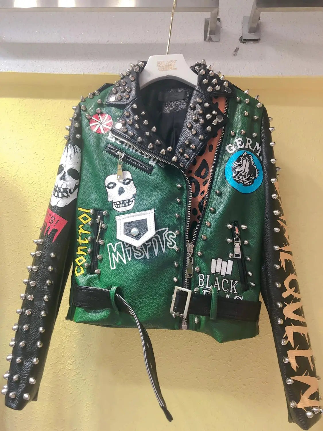 Graffiti studs Women PU Leather Jacket