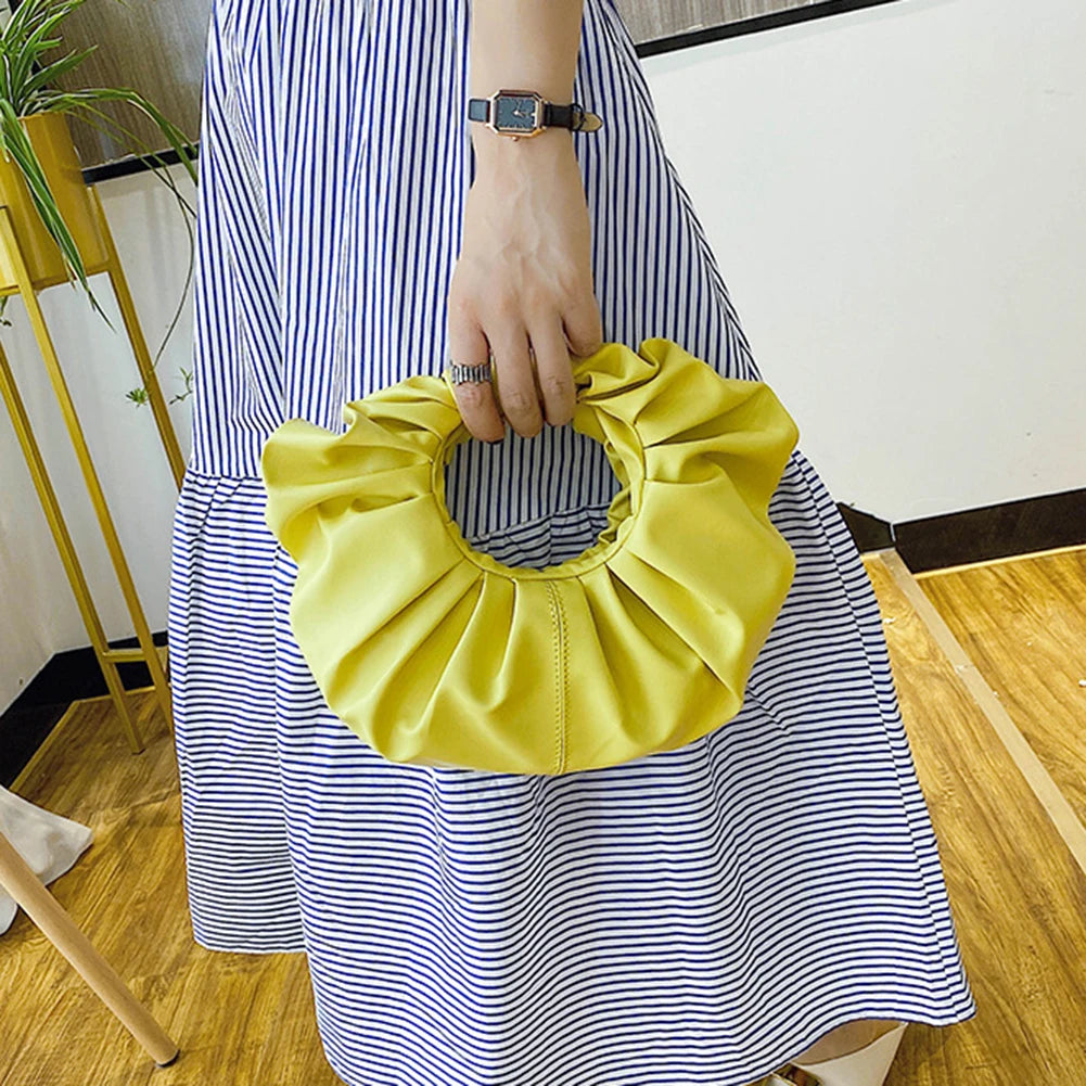 Fashion Soft PU Leather Pleated Handbag