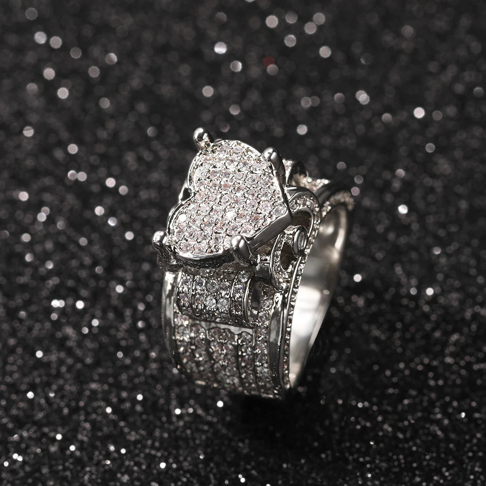 Multi-layer Stereo Full Paved Bling Cubic Zirconia Heart Ring