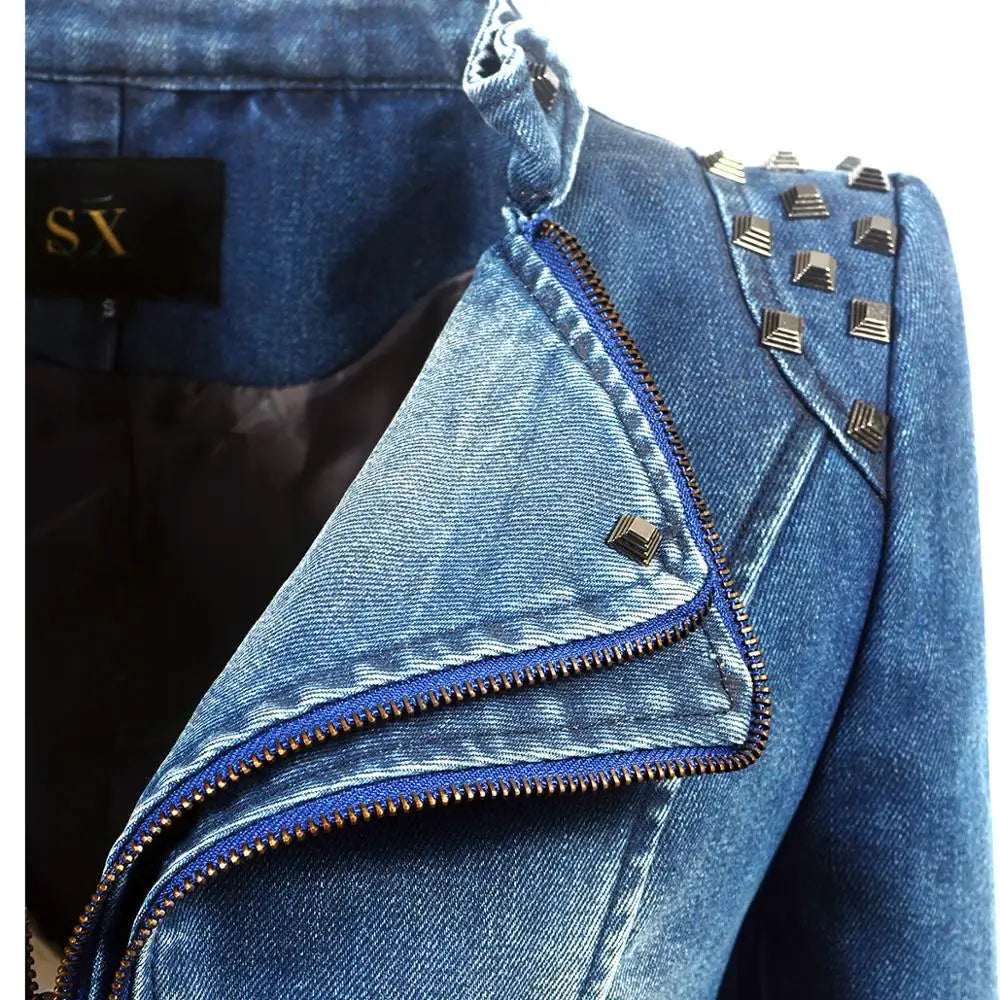 Denim rivet punk Short Slim motorcycle jacket