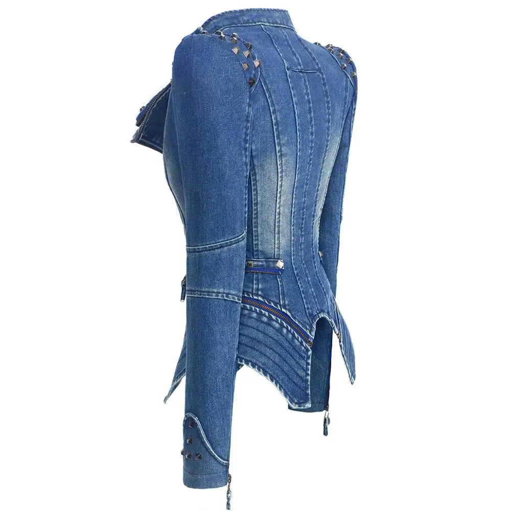 Denim rivet punk Short Slim motorcycle jacket