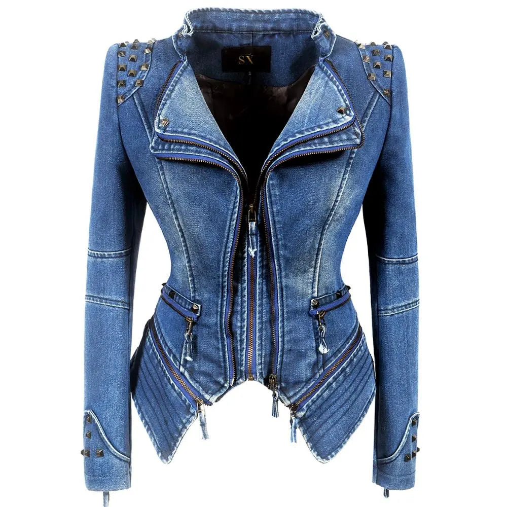 Denim rivet punk Short Slim motorcycle jacket