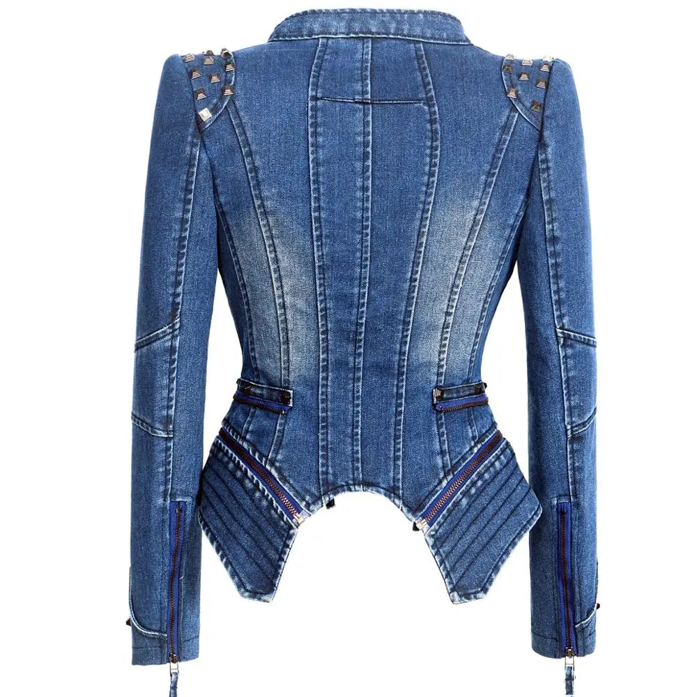 Denim rivet punk Short Slim motorcycle jacket