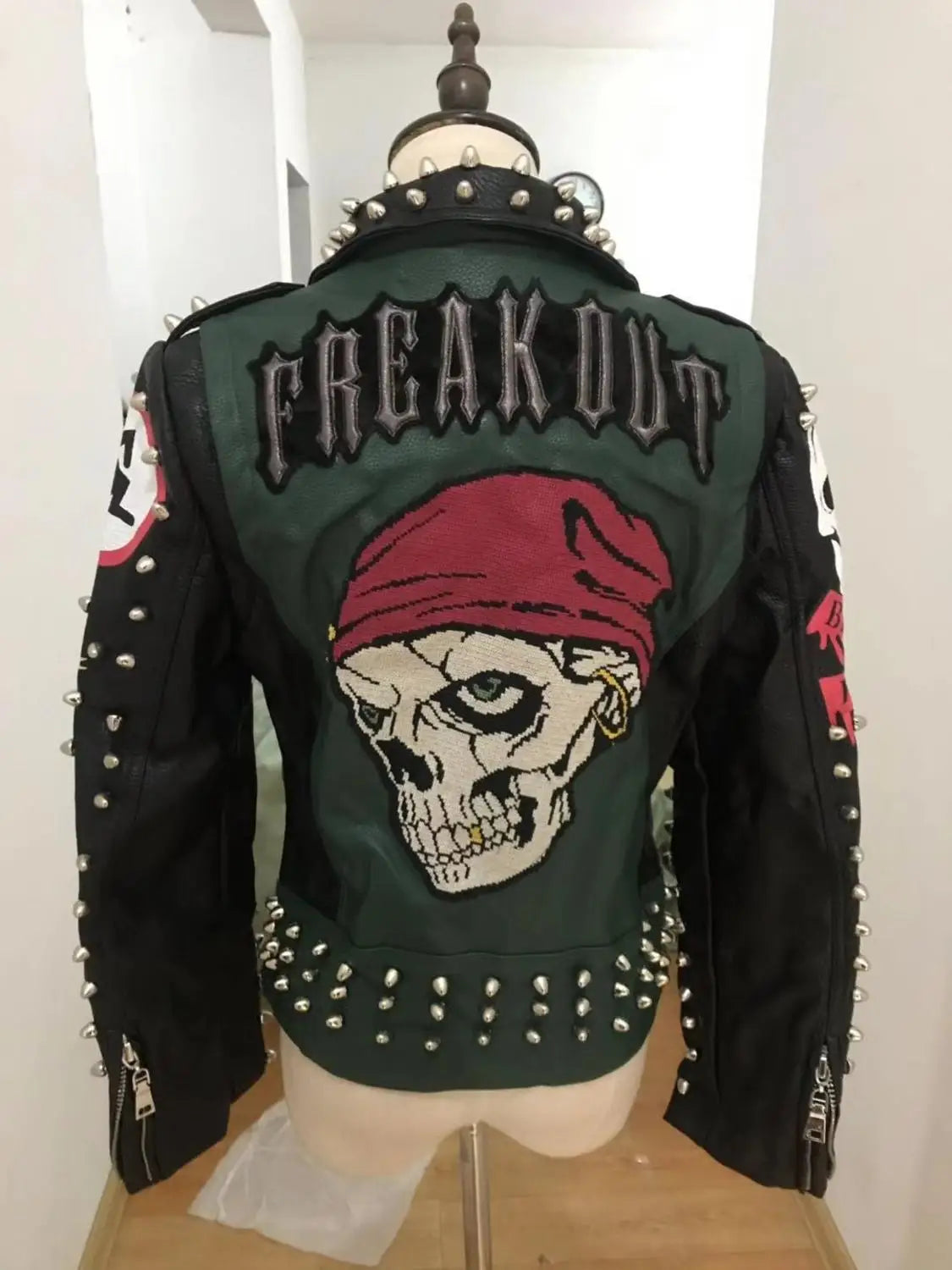 Graffiti studs Women PU Leather Jacket