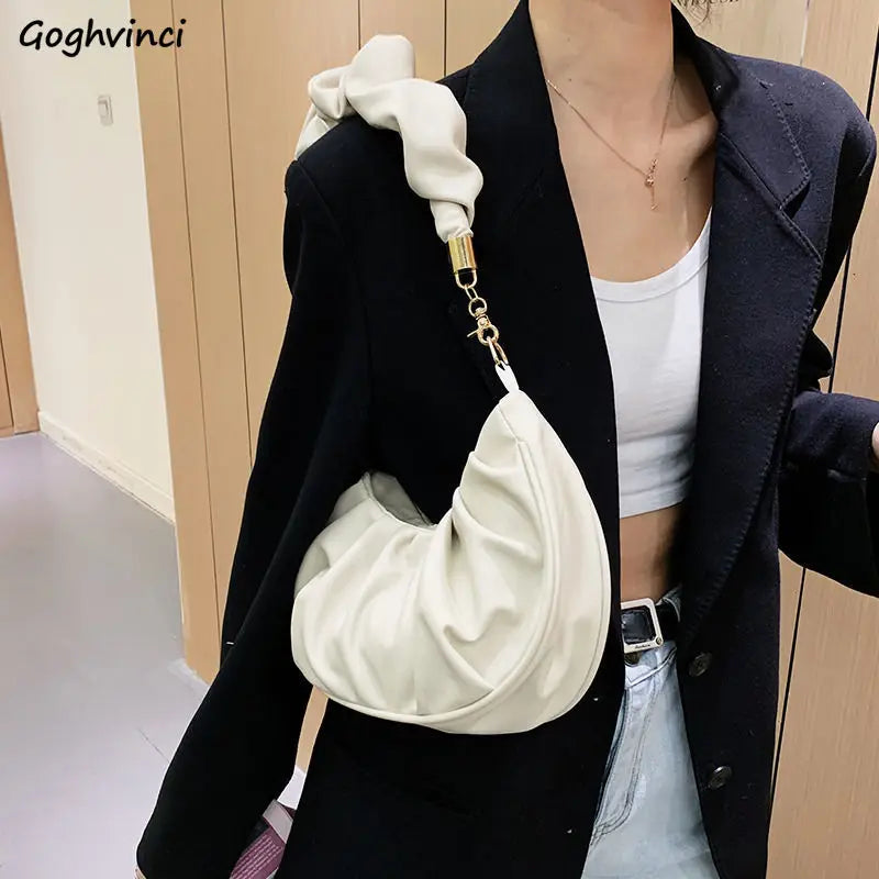 Pleated Underarm PU Leather Hobos Bag