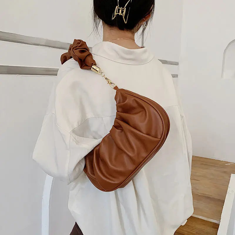 Pleated Underarm PU Leather Hobos Bag