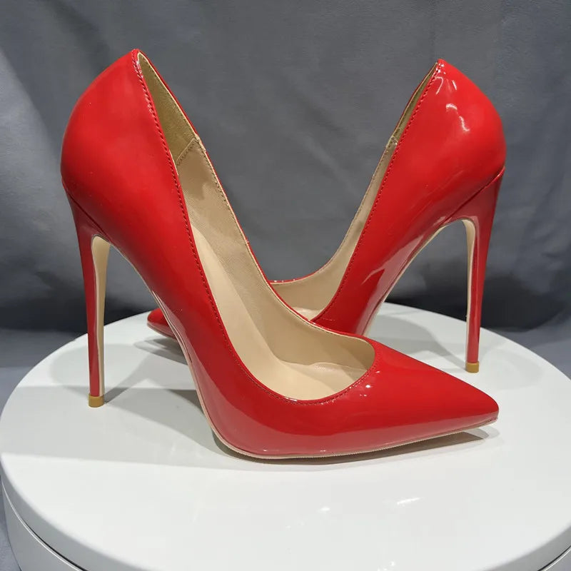 Glossy Red Women Fashion Essential Pointy Toe High Heel Shoes