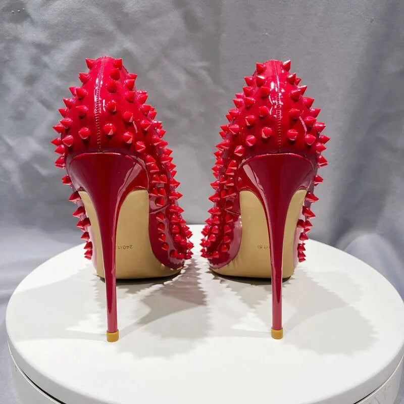 All Red Spikes Stilettos High Heels