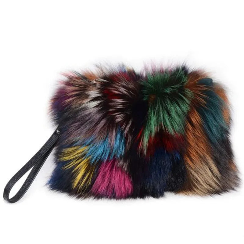 Genuine Natural Fox Fur Clutch Bag