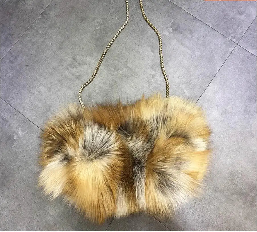 Real Red Fox Fur Clutch Handbag