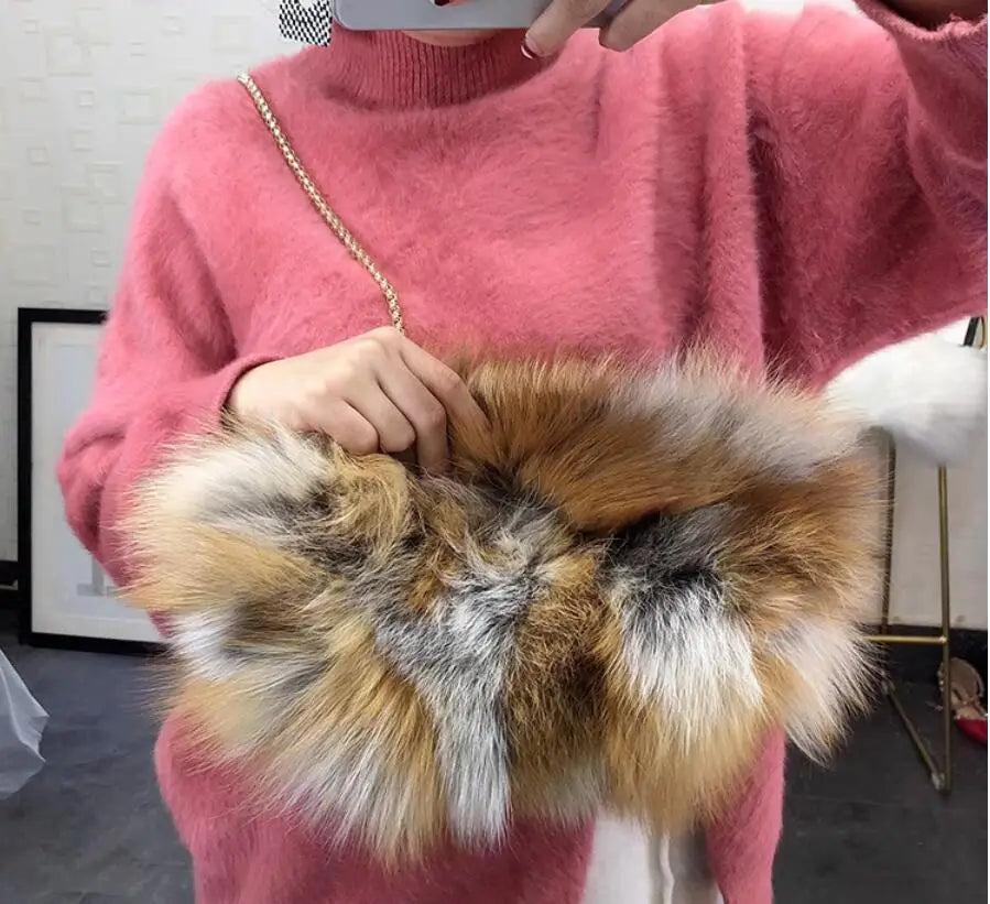 Real Red Fox Fur Clutch Handbag