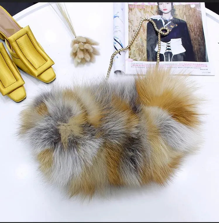 Real Red Fox Fur Clutch Handbag