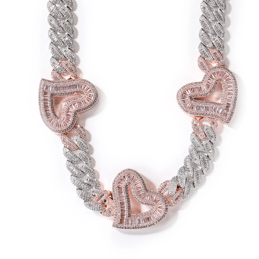 Big Hollow Heart Iced Out Cuban Cubic Zirconia Choker