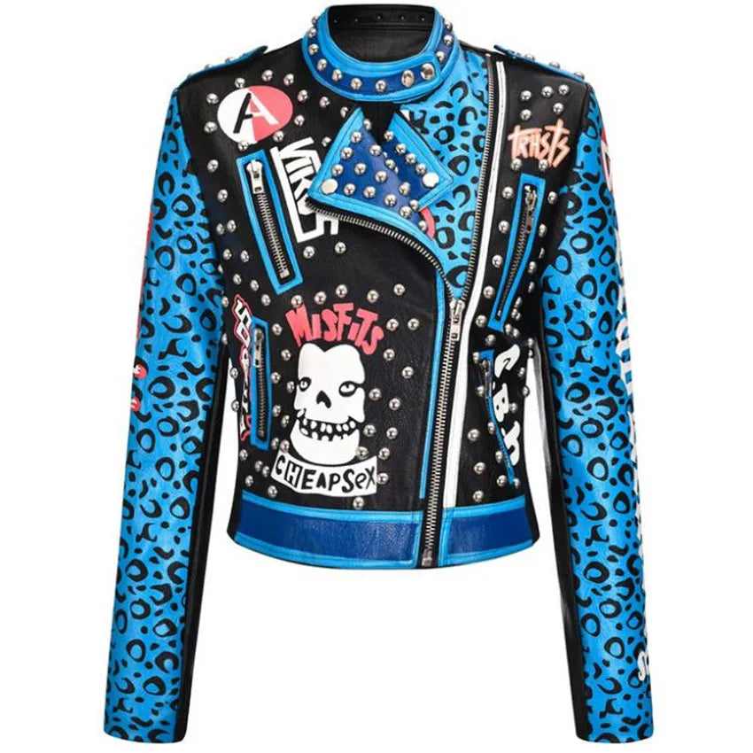 Fashion Rivets Carton PU Leather Jacket