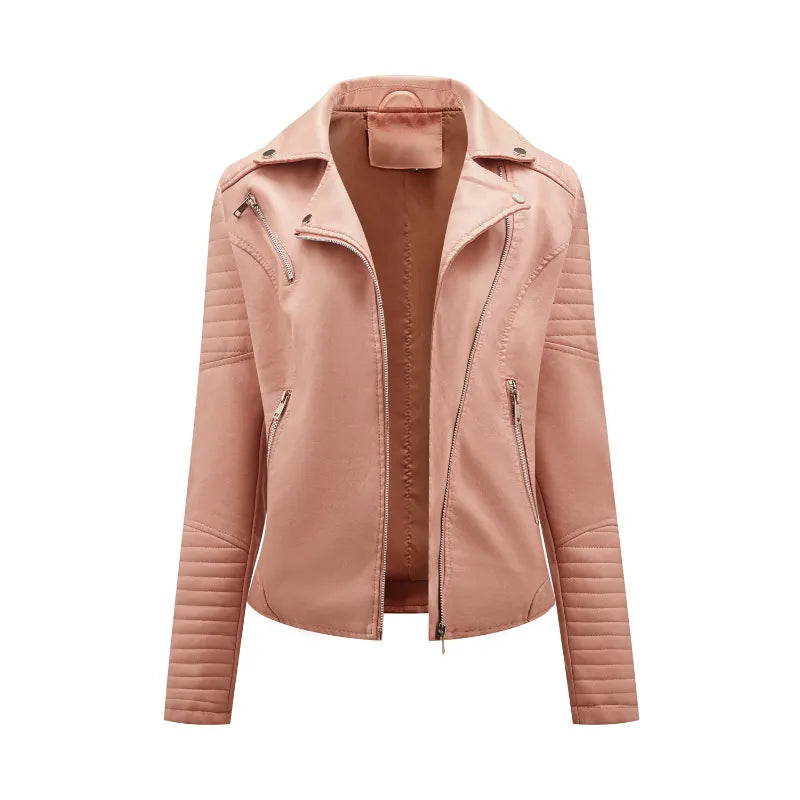 Turndown Collar Long Sleeve PU Leather Jackets