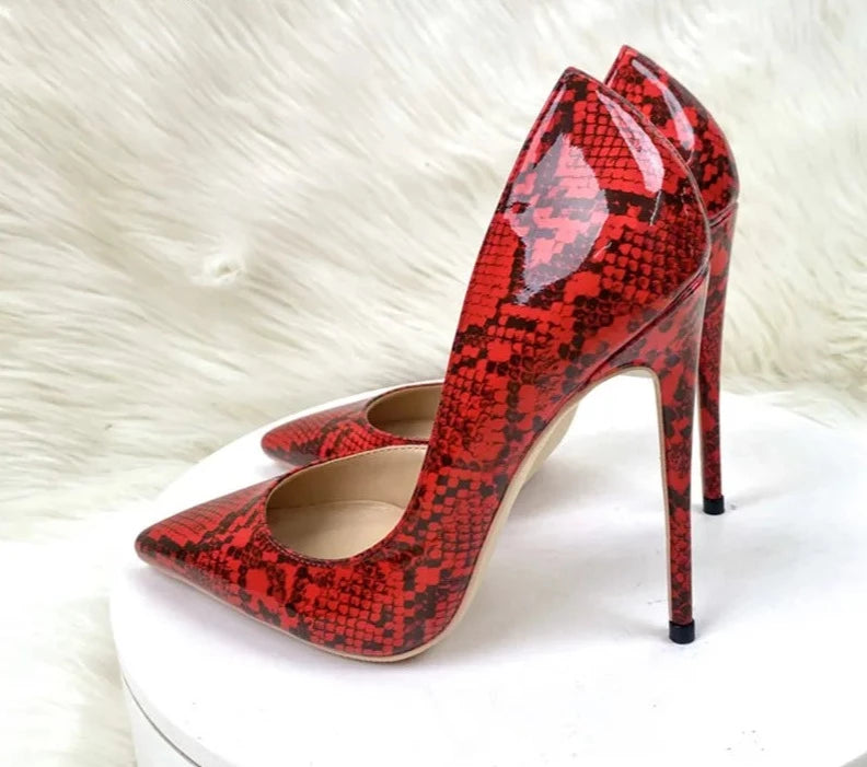 Red Snakeskin Open Pointy Toe High Heel Shoes