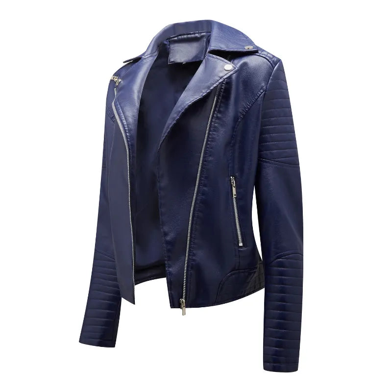 Turndown Collar Long Sleeve PU Leather Jackets