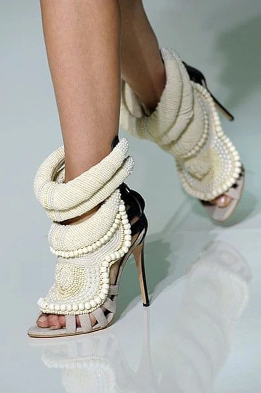 Pearl Embellished Peep Toe Sandals