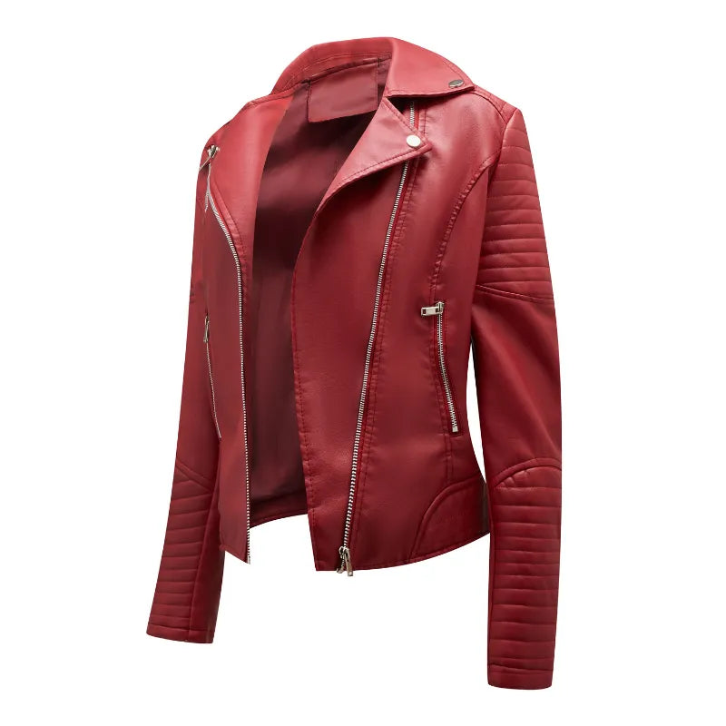 Turndown Collar Long Sleeve PU Leather Jackets