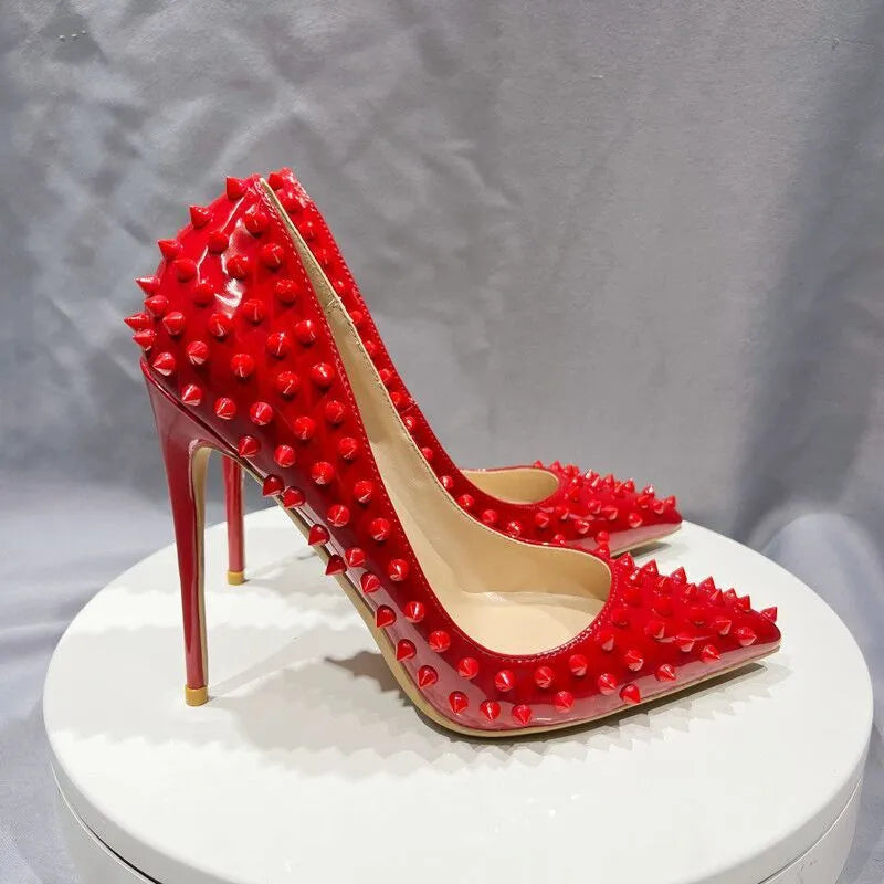 All Red Spikes Stilettos High Heels