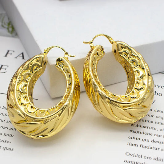 Gold Plated Leaf Pattern Clip Earrings