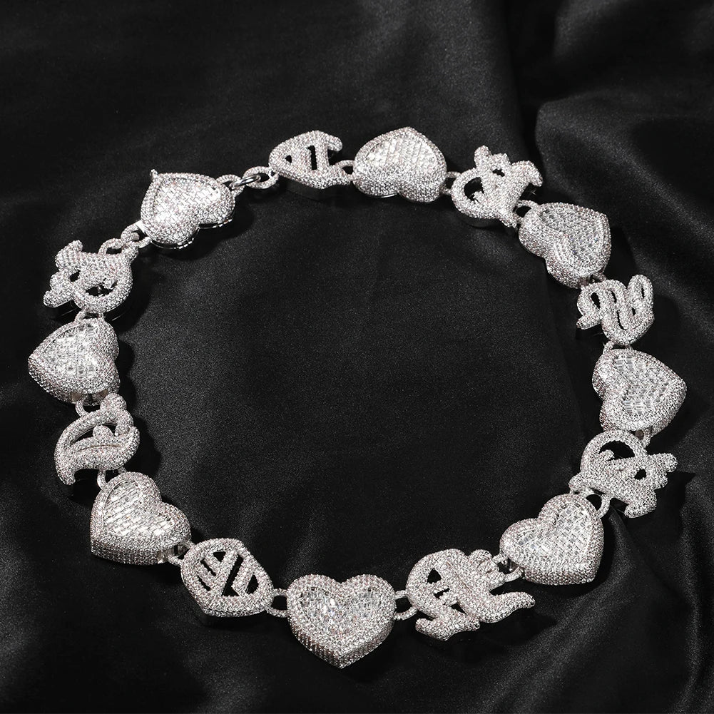 Custom Heart Cuban Link Chain Cubic Zirconia