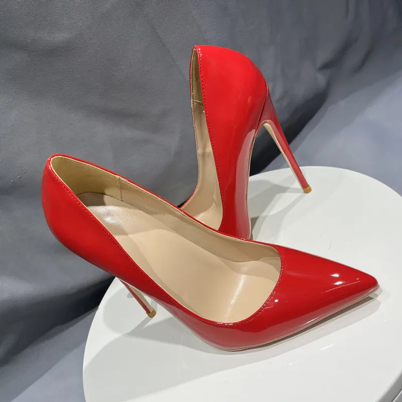 Glossy Red Women Fashion Essential Pointy Toe High Heel Shoes