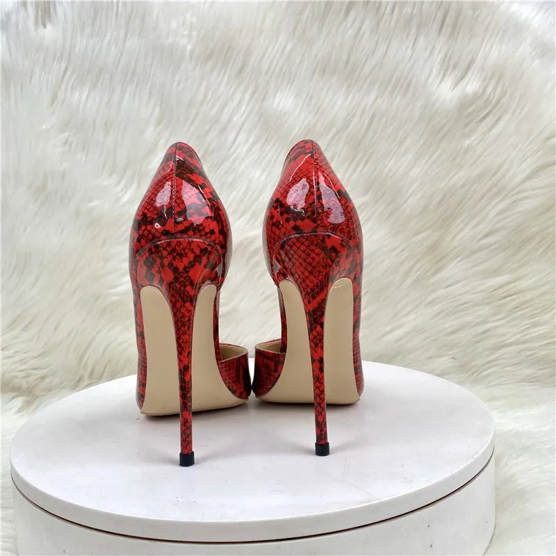 Red Snakeskin Open Pointy Toe High Heel Shoes