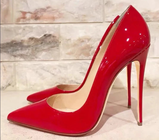 Glossy Red Women Fashion Essential Pointy Toe High Heel Shoes