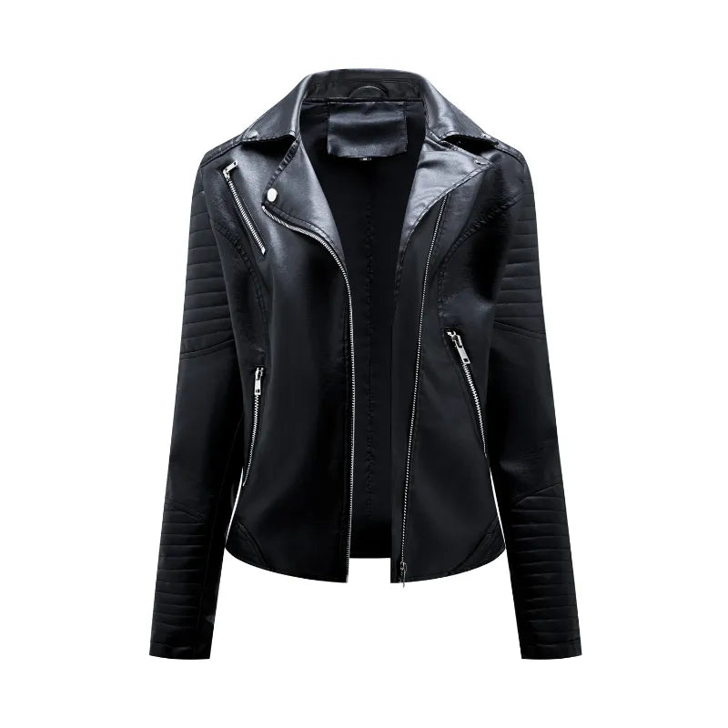 Turndown Collar Long Sleeve PU Leather Jackets