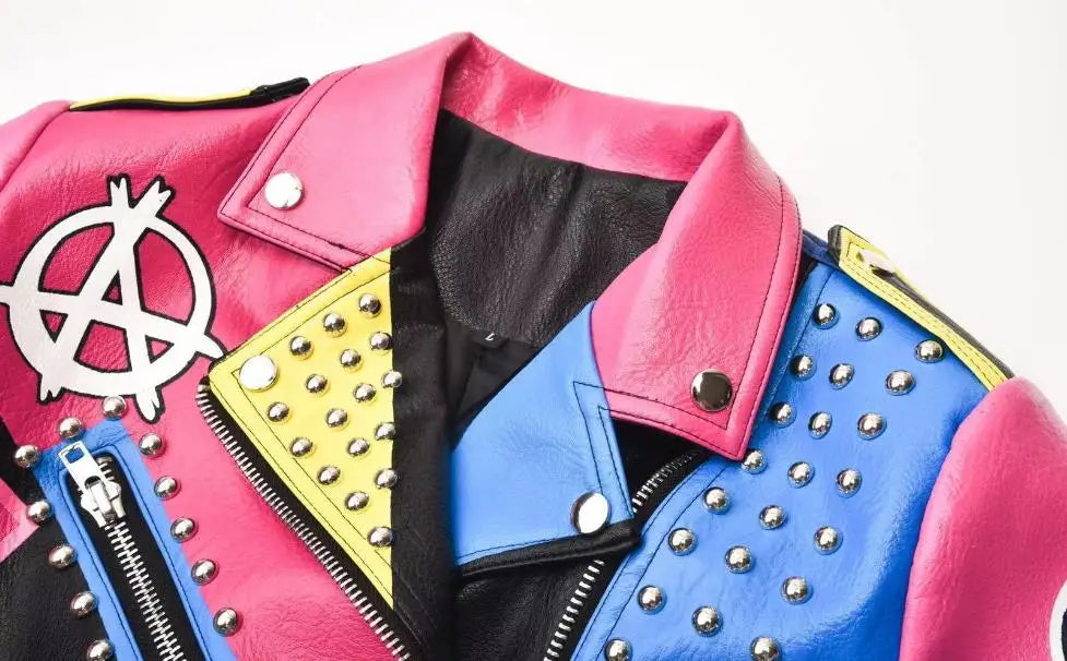 Fashion Rivets Carton PU Leather Jacket