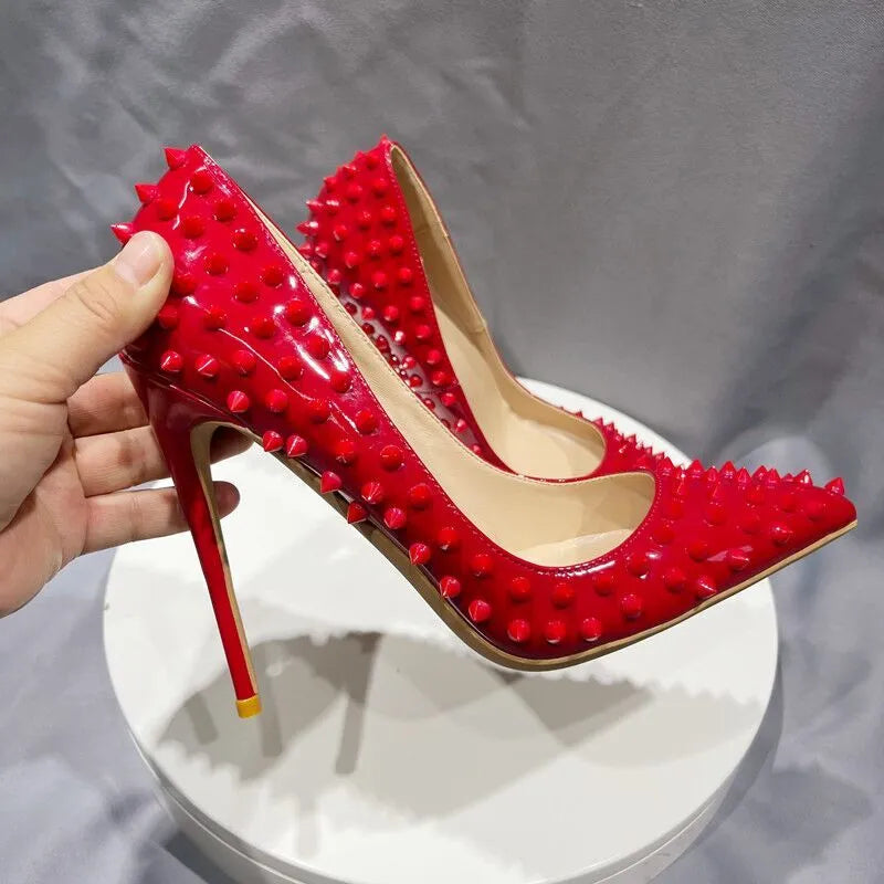 All Red Spikes Stilettos High Heels