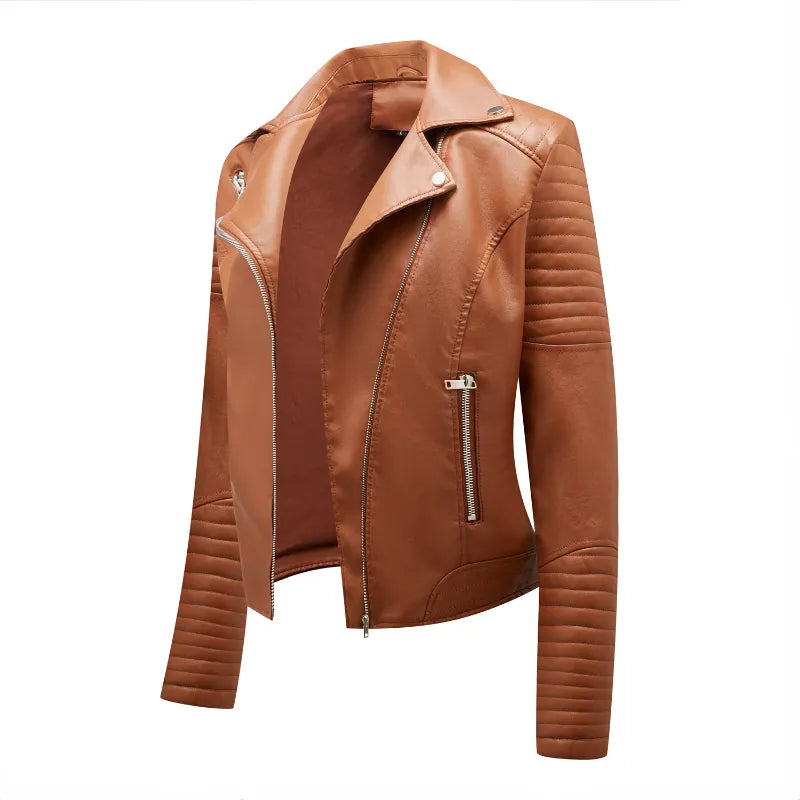 Turndown Collar Long Sleeve PU Leather Jackets