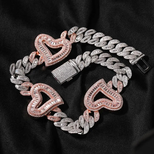 Big Hollow Heart Iced Out Cuban Cubic Zirconia Choker