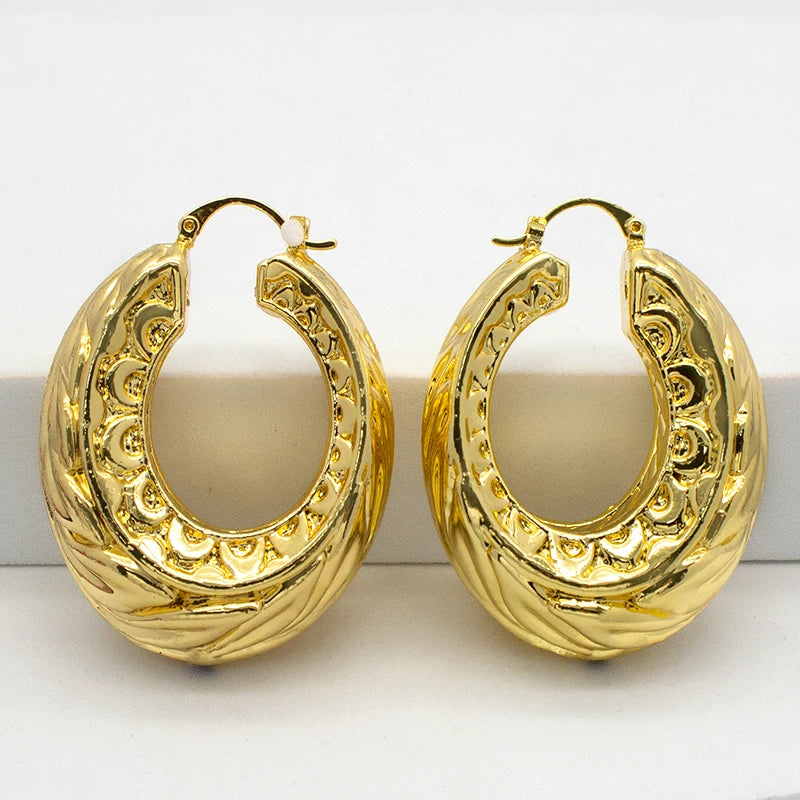 Gold Plated Leaf Pattern Clip Earrings