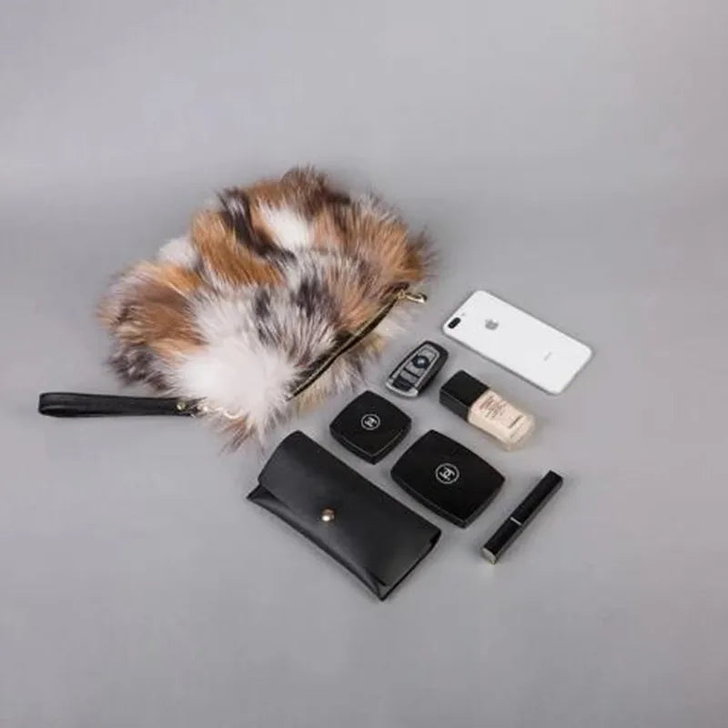 Genuine Natural Fox Fur Clutch Bag