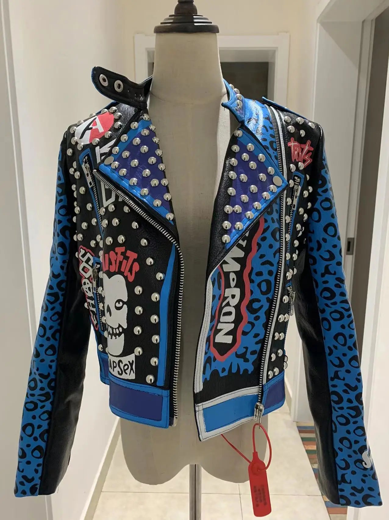 Fashion Rivets Carton PU Leather Jacket