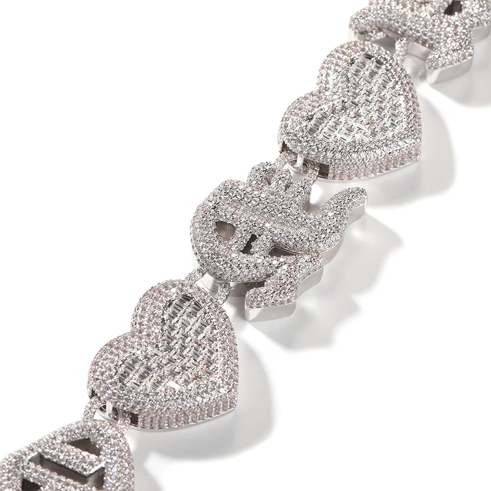 Custom Heart Cuban Link Chain Cubic Zirconia