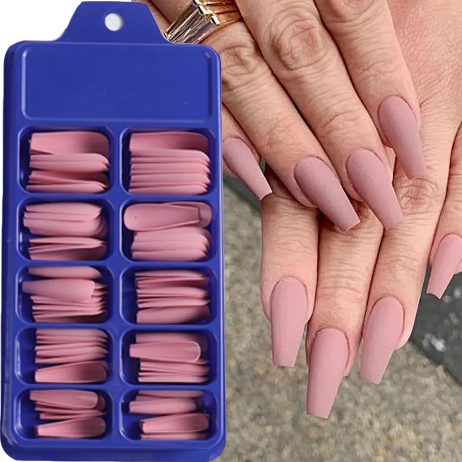 100pcs/Box Coffin Matte Press on Nails