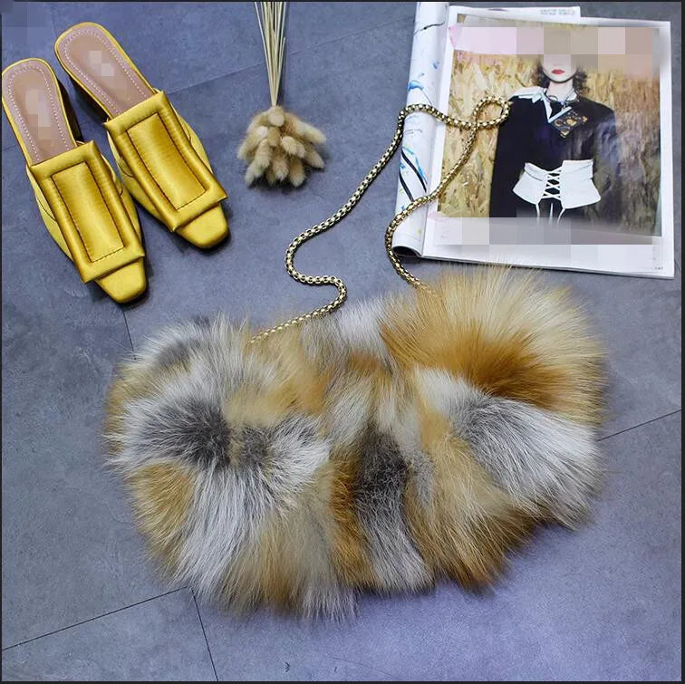 Real Red Fox Fur Clutch Handbag