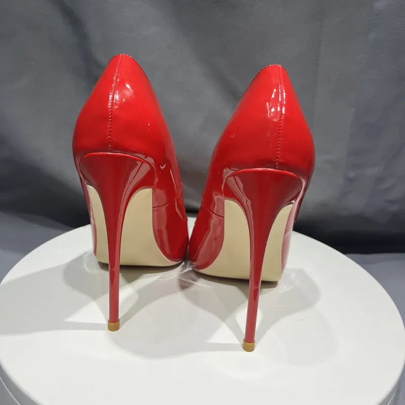 Glossy Red Women Fashion Essential Pointy Toe High Heel Shoes