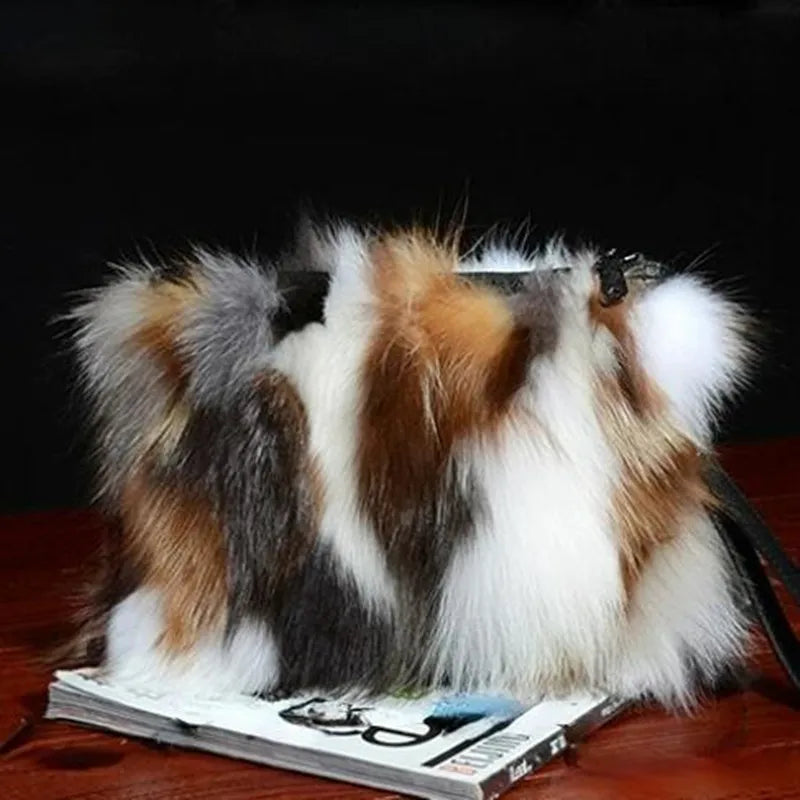 Genuine Natural Fox Fur Clutch Bag