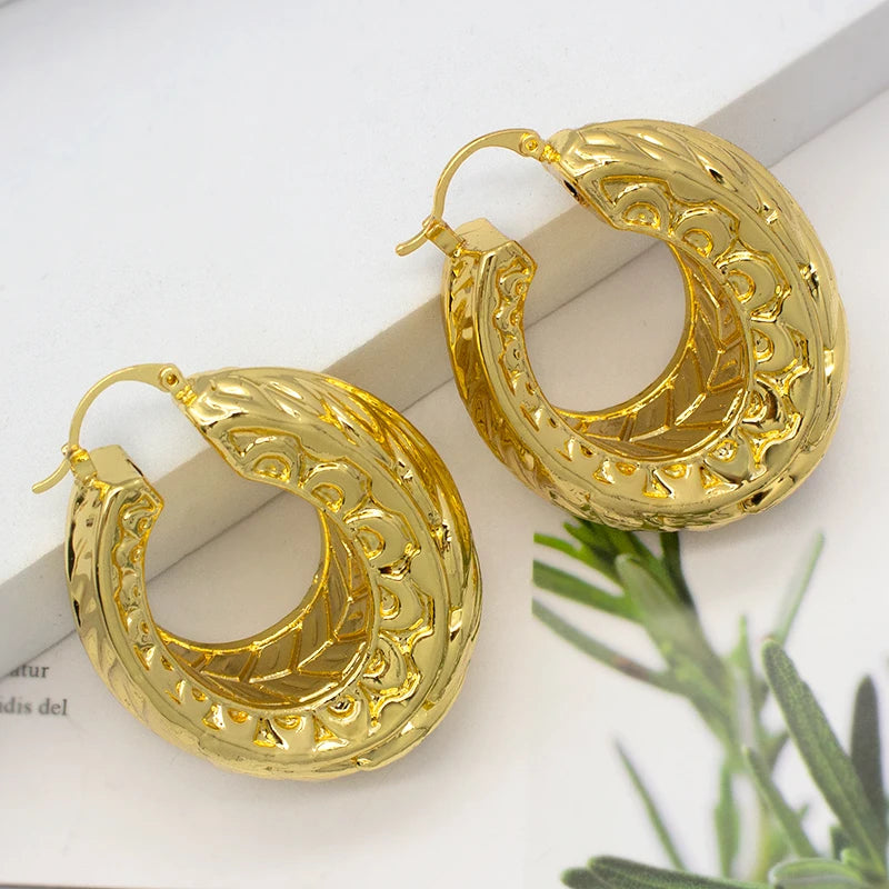 Gold Plated Leaf Pattern Clip Earrings