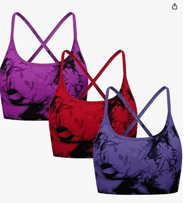 Women's Sports Bras Tie-dye Seamless Workout Criss Cross Gym Yoga Strappy Crop Bra 3PK