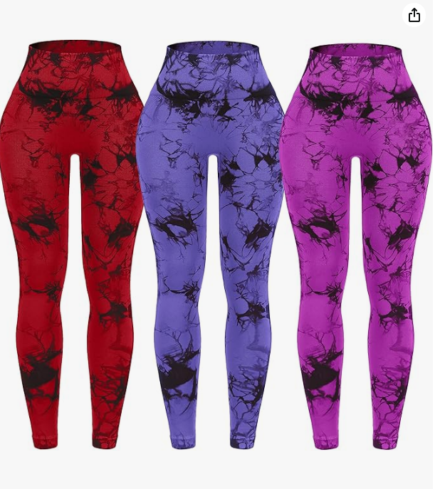 Tie Dye Seamless High Waisted Workout Leggings for Women Scrunch Butt Lifting Yoga Gym Athletic Pants 3PK