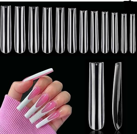 3XL Clear Nail Tips for Acrylic Nails Professional, XXXL Extra Long Tapered Square Full Cover Nail Tips, 12 Sizes Ballerina Straight