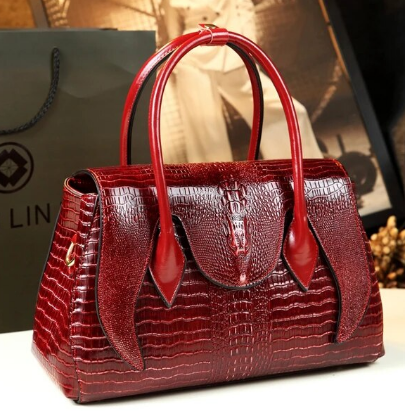 Large Leather Crocodile Designer Tote Bag