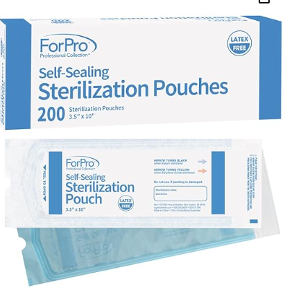 ForPro Professional Collection Self-Sealing Sterilization Pouches, Latex-Free, Color Changing Indicator, 3.5" W x 10" L, 200-Count